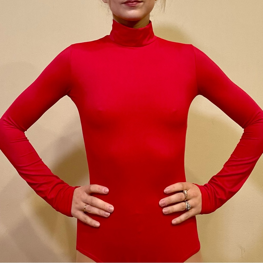 Red high neck long sleeve leotard